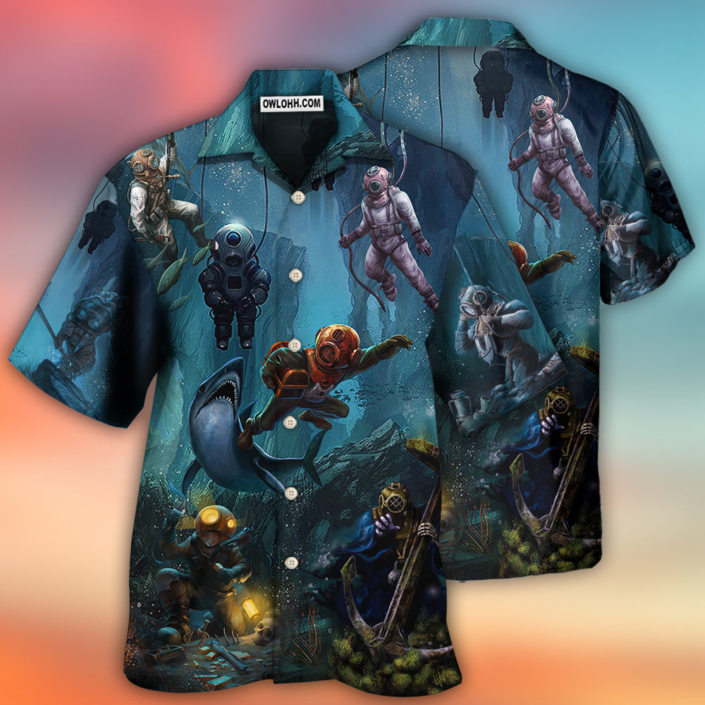 Diving Under The Blue Sea Art Style - Hawaiian Shirt - Owls Matrix LTD