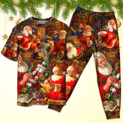 Christmas Funny Santa Claus Gift Xmas Is Coming Art Style - Pajamas Short Sleeve - Owls Matrix LTD