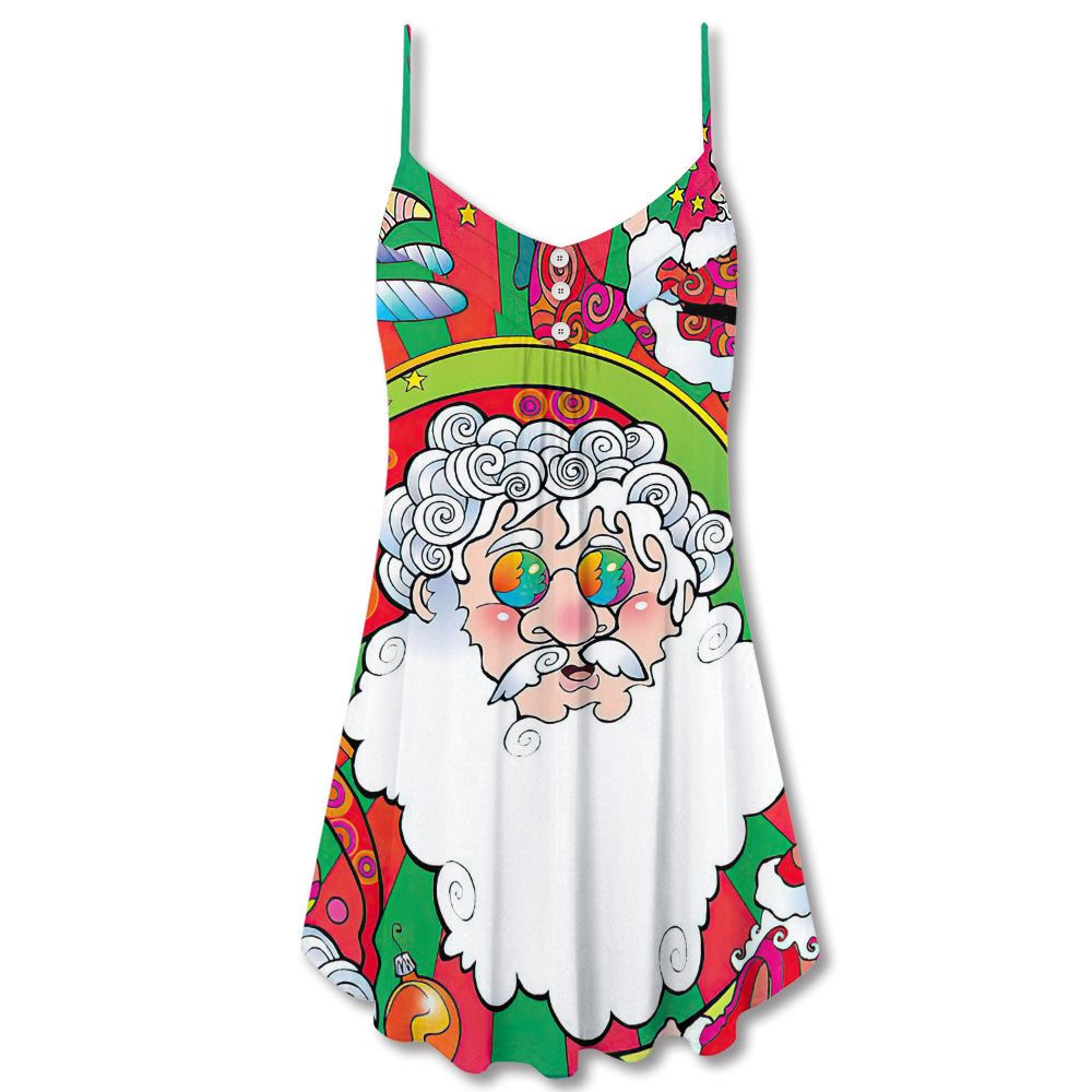 Christmas Santa Claus Psychedelic Colorful Hippie - V-neck Sleeveless Cami Dress - Owls Matrix LTD