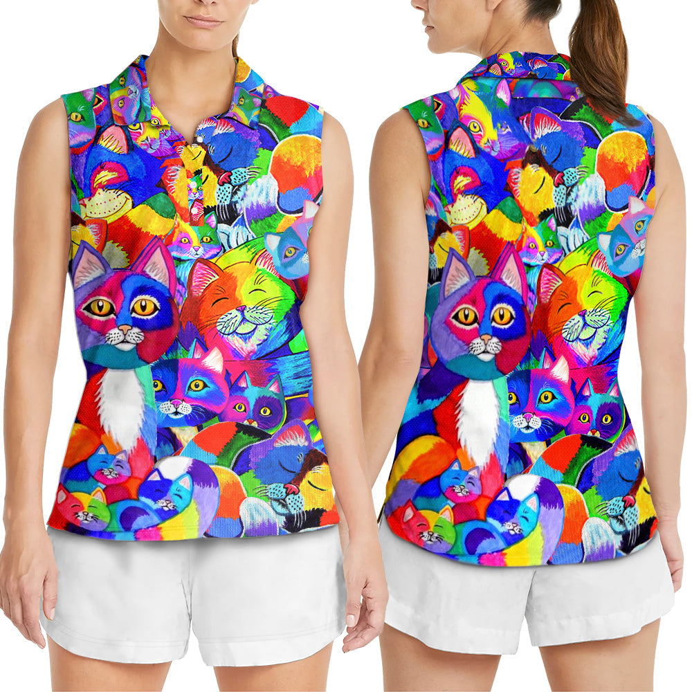 Cat Colorfull Rainbow Style - Women's Polo Shirt - Owls Matrix LTD