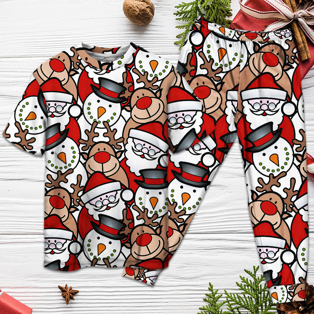 Christmas Cutie Santa And Reindeer Funny Style - Pajamas Short Sleeve - Owls Matrix LTD
