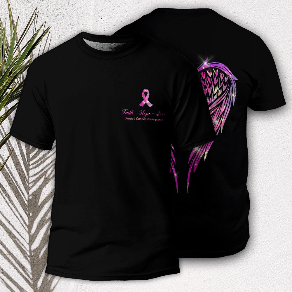 Breast Cancer Awareness Faith Hope Love Breast Cancer Awareness - Round Neck T-shirt - Owls Matrix LTD