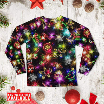 Christmas With Tree And Gift Cookies Gingerbread Man Neon Style - Pajamas Long Sleeve - Owls Matrix LTD