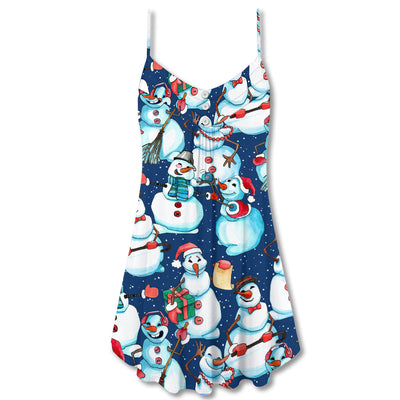 Christmas Happy Snowman Xmas - V-neck Sleeveless Cami Dress - Owls Matrix LTD