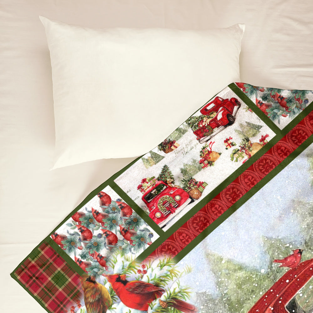 Cardinal Red Truck Merry Christmas Snowman - Flannel Blanket - Owls Matrix LTD