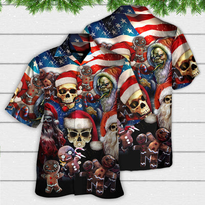 Skull Xmas US Flag Horror Skeleton - Hawaiian Shirt - Owls Matrix LTD