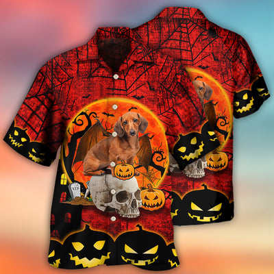 Halloween Dachshund Pumpkin Scary Red - Hawaiian Shirt - Owls Matrix LTD