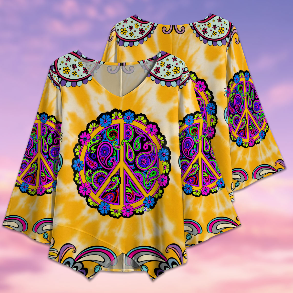 Hippie Mandala Art Tie Dye - V-neck T-shirt - Owls Matrix LTD