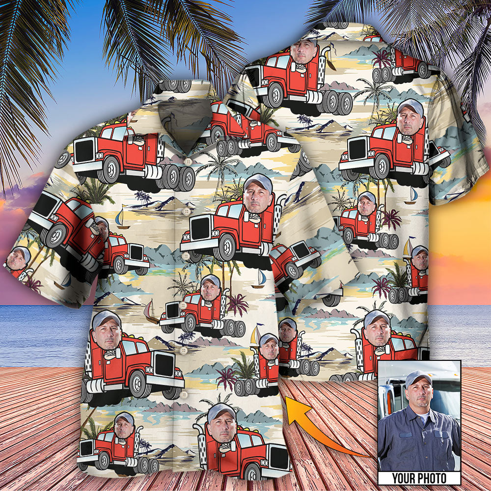 Truck Driver Tropical Beach Custom Photo - Hawaiian Shirt - Owls Matrix LTD