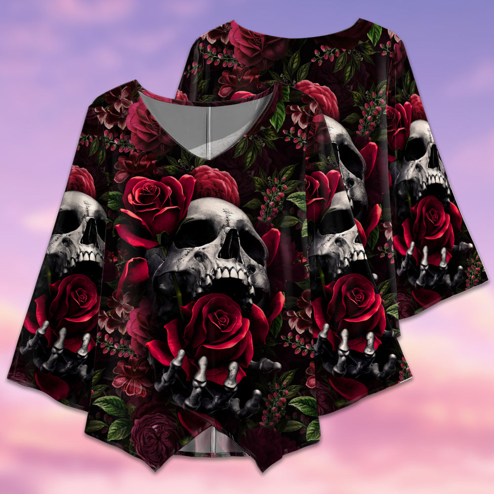 Skull Rose Dark Screaming - V-neck T-shirt - Owls Matrix LTD
