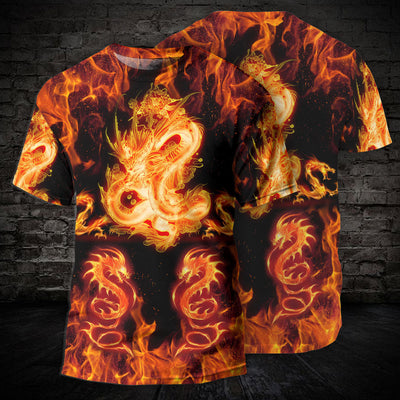 Dragon And Fireball Madness - Round Neck T-shirt - Owls Matrix LTD