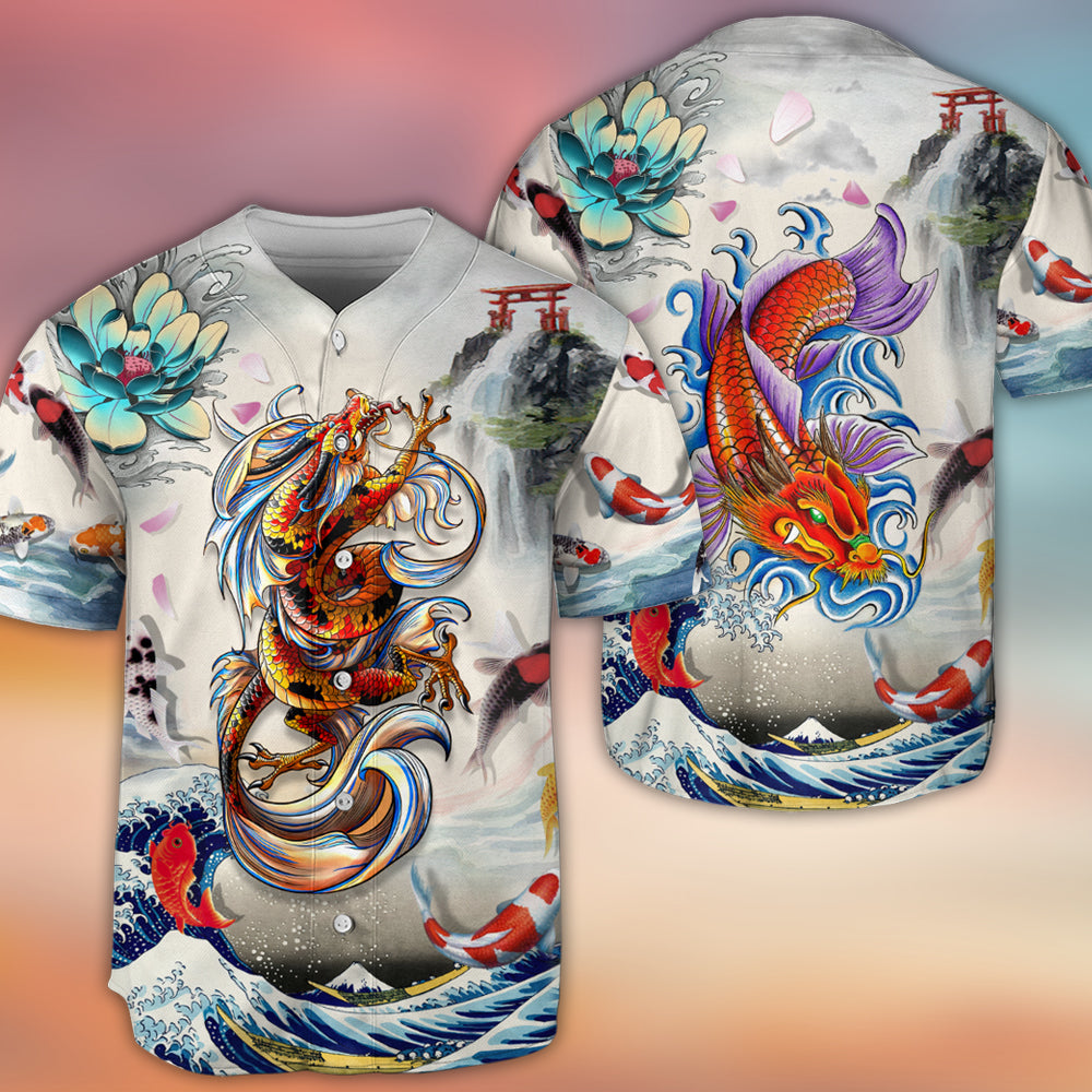 Beautiful Dragon With Lotus Flower - Baseball Jersey - Owls Matrix LTD
