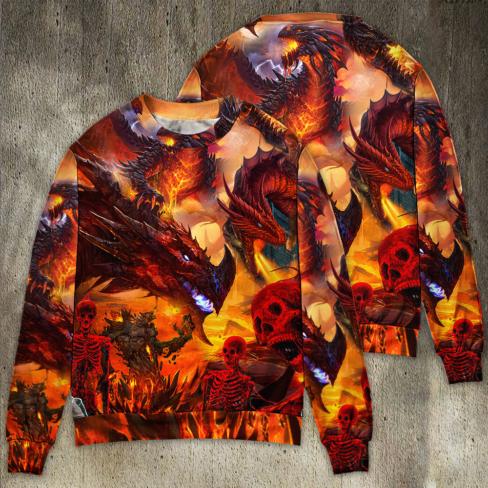 Dragon Red Skull Fire Art Style - Sweater - Ugly Christmas Sweaters - Owls Matrix LTD