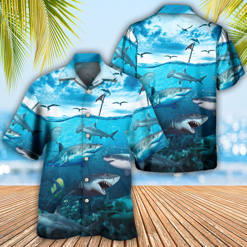 Shark Undersea Darkness Art - Hawaiian Shirt - Owls Matrix LTD