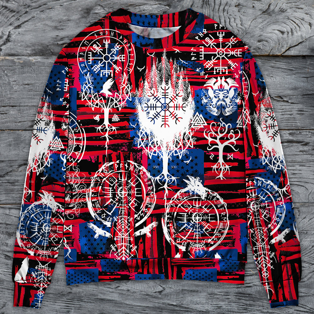 Viking Independence Day Compass Vegvisir - Sweater - Ugly Christmas Sweater - Owls Matrix LTD