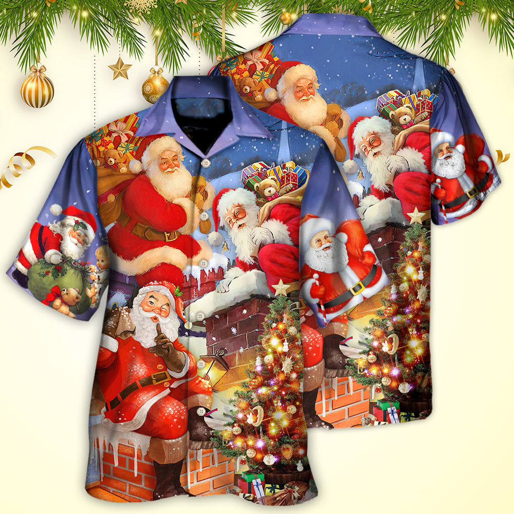 Christmas Up On Rooftop Santa Claus Art Style - Hawaiian Shirt - Owls Matrix LTD