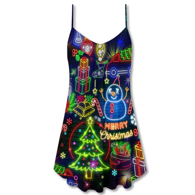 Christmas Bright Neon Lighting - V-neck Sleeveless Cami Dress - Owls Matrix LTD
