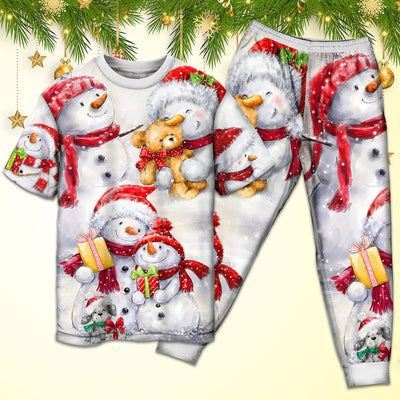 Christmas Snowman In Love So Happy Xmas Painting Style - Pajamas Short Sleeve - Owls Matrix LTD