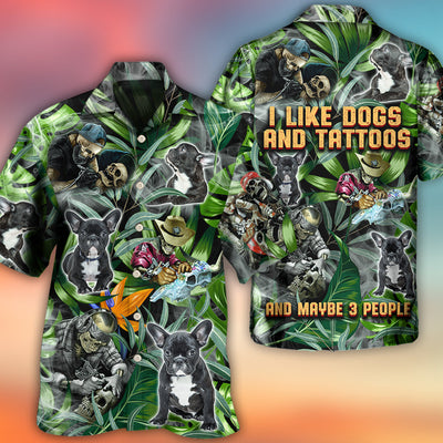 Skull And French Bulldog Tatoo Smoke Tropical - Hawaiian Shirt - Owls Matrix LTD