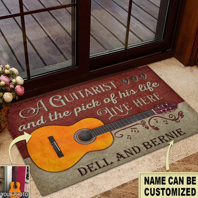 Guitar Red Old Couple Live Here Custom Photo Personalized - Doormat - Owls Matrix LTD