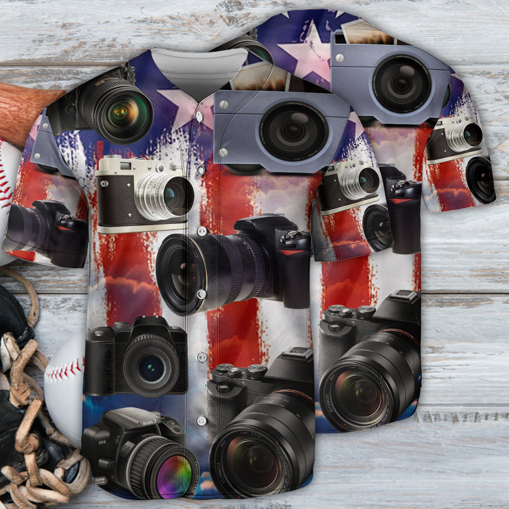 Camera Independence Day Love Photography - Baseball Jersey - Owls Matrix LTD