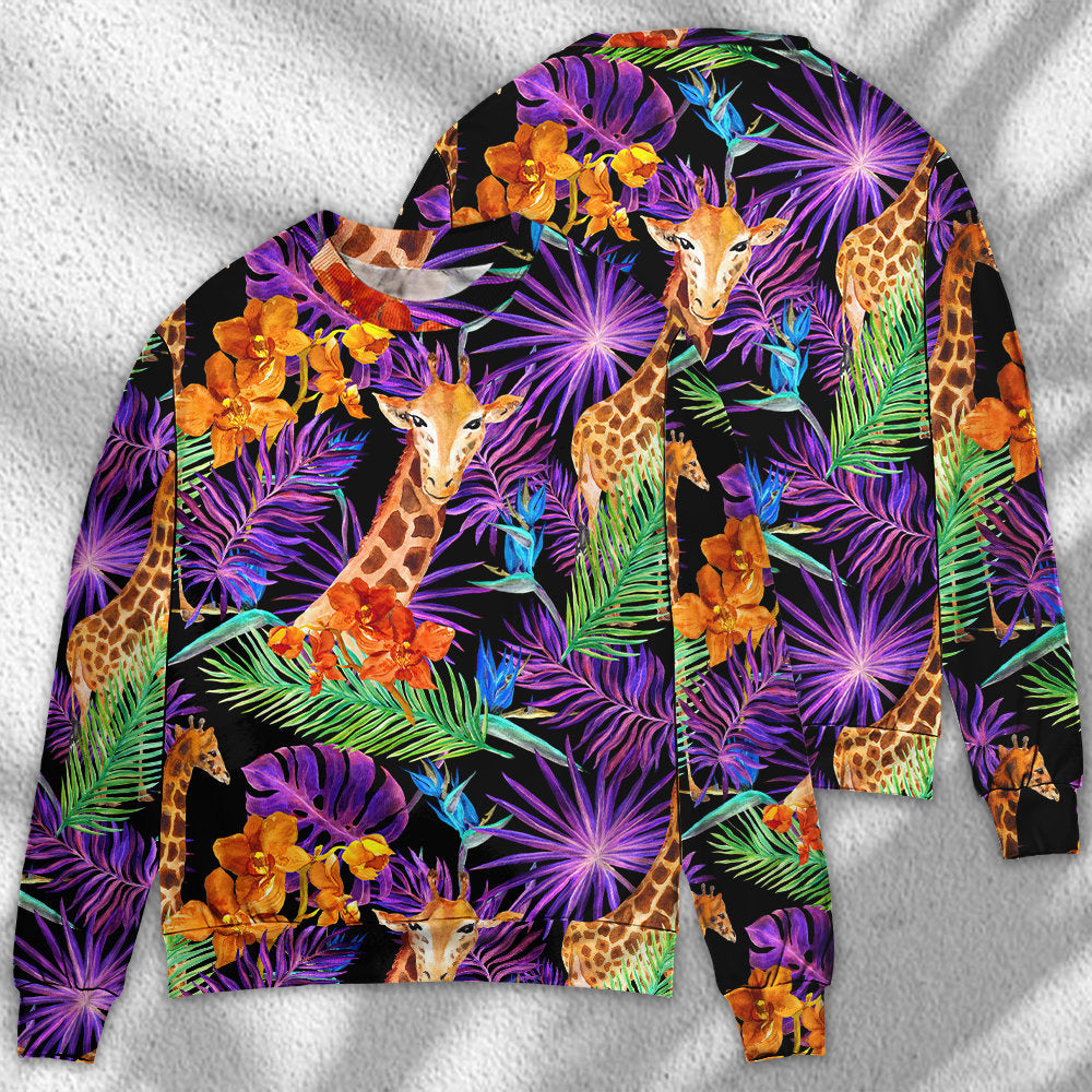 Giraffe Tropical Leaf Colorful - Sweater - Ugly Christmas Sweaters - Owls Matrix LTD