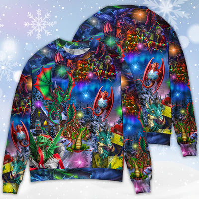 Christmas Dragon Light Art Style - Sweater - Ugly Christmas Sweaters - Owls Matrix LTD