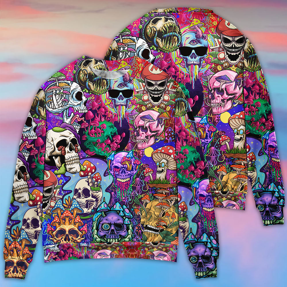 Hippie Mushroom And Skull Colorful Art - Sweater - Ugly Christmas Sweaters - Owls Matrix LTD