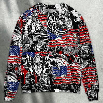 Viking Independence Day Odin Warrior And Wolf - Sweater - Ugly Christmas Sweater - Owls Matrix LTD