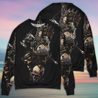 Skull Only In Their Death Can A King Live Forever - Sweater - Ugly Christmas Sweaters - Owls Matrix LTD