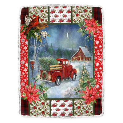 Fleece Blanket / 50" x 60" Cardinal Christmas Red Truck Come Home In Night - Flannel Blanket - Owls Matrix LTD