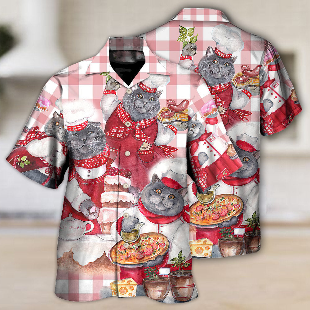 Chef Cute Black Cat Cooking - Hawaiian Shirt - Owls Matrix LTD