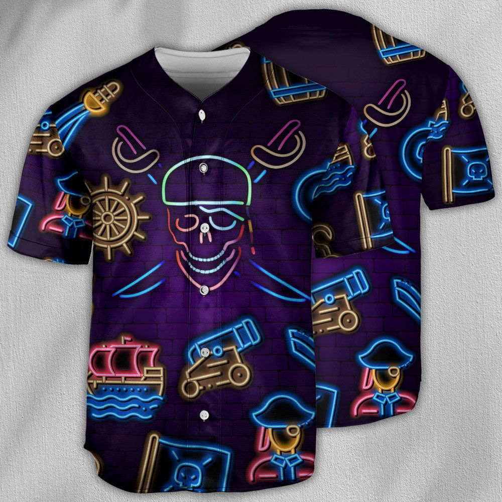 Pirate Neon Art Style - Baseball Jersey - Owls Matrix LTD