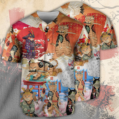 Samurai Cat Funny Art Japanese - Baseball Jersey - Owls Matrix LTD