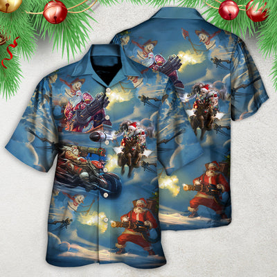 Christmas Santa Gun Fight In Xmas - Hawaiian Shirt - Owls Matrix LTD