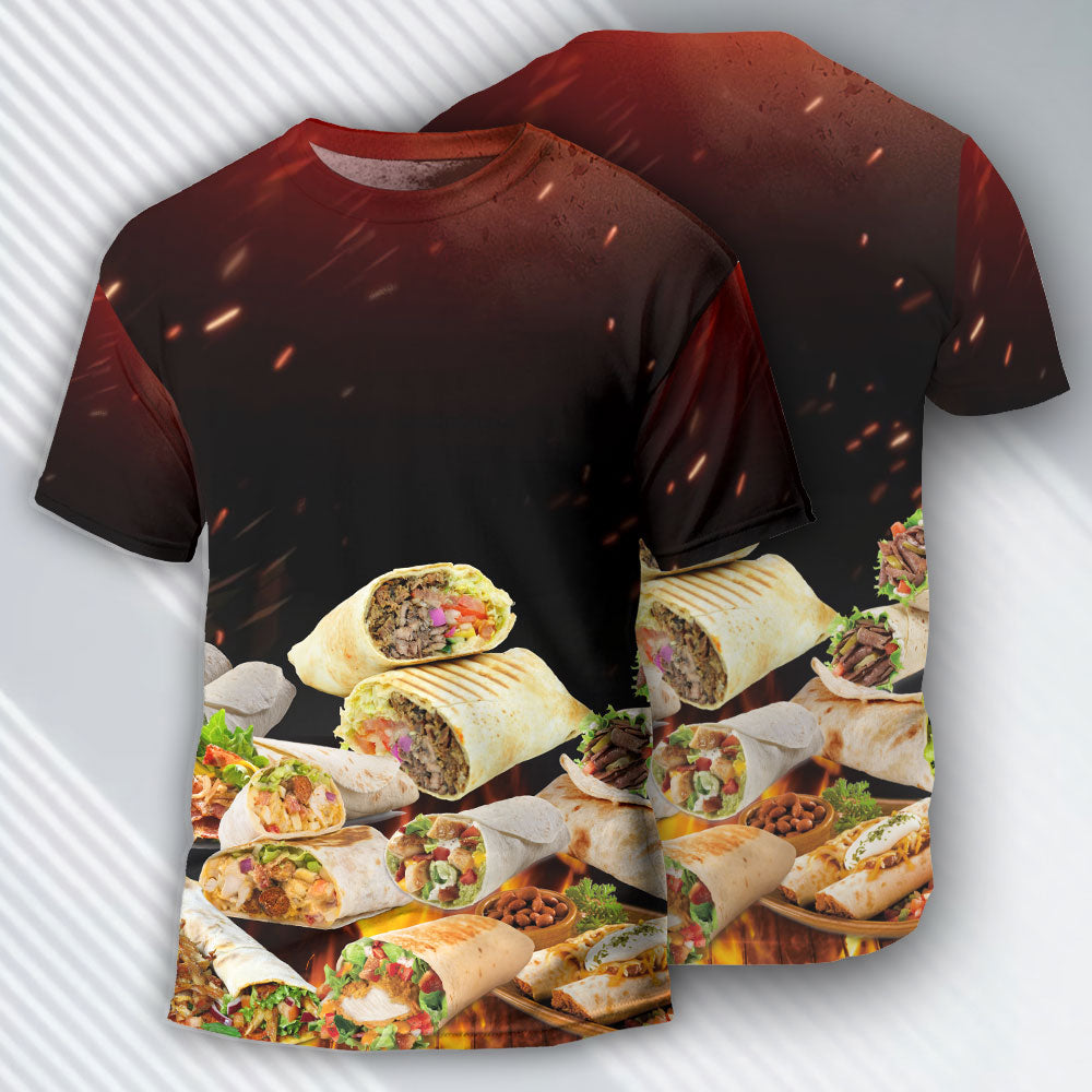 Food Burritos Fast Food Delicious - Round Neck T-shirt - Owls Matrix LTD