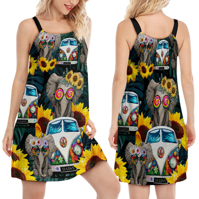 Hippie Elephant Wonderful Camping - Women's Sleeveless Cami Dress - Owls Matrix LTD