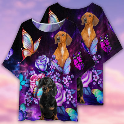 Dachshund Baby Butterfly Lighting - Women's T-shirt With Bat Sleeve - Owls Matrix LTD