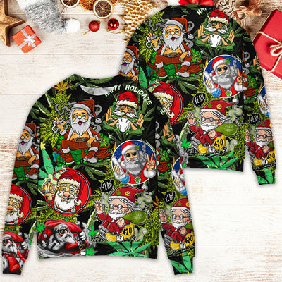 Christmas Weed Smoking Santa Hippie - Sweater - Ugly Christmas Sweaters - Owls Matrix LTD