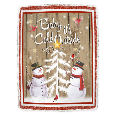 Fleece Blanket / 50" x 60" Cardinal Christmas Snowman Baby It'Cold Outside - Flannel Blanket - Owls Matrix LTD