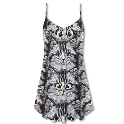 Cat Lovely Cat Lovely Kitten - V-neck Sleeveless Cami Dress - Owls Matrix LTD