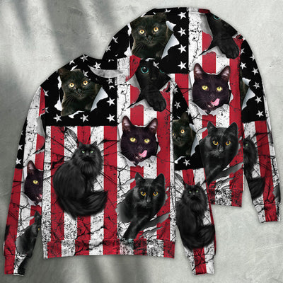 Black Cat Independence Day - Sweater - Ugly Christmas Sweaters - Owls Matrix LTD
