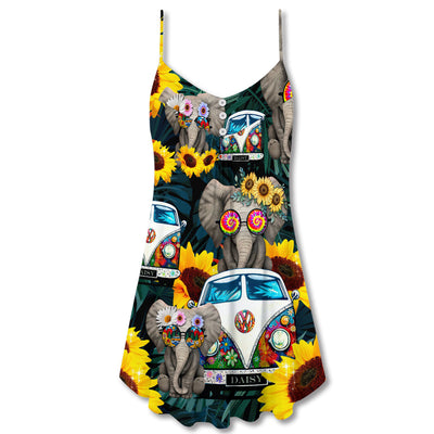 Hippie Elephant Wonderful Camping - V-neck Sleeveless Cami Dress - Owls Matrix LTD
