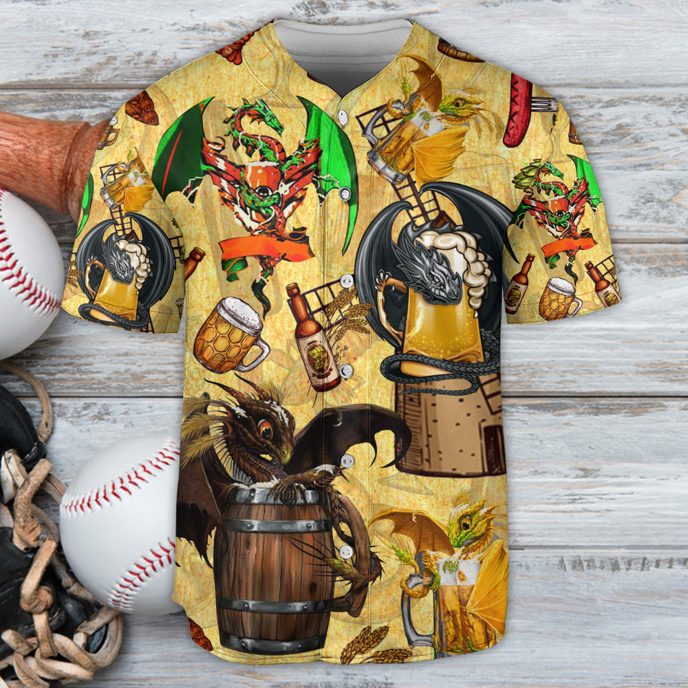 Beer Dragon Drunkgon Loves Beer - Baseball Jersey - Owls Matrix LTD