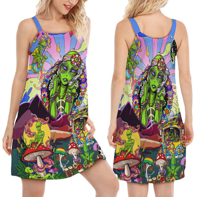 Hippie Alien Peace Life Color - Women's Sleeveless Cami Dress - Owls Matrix LTD