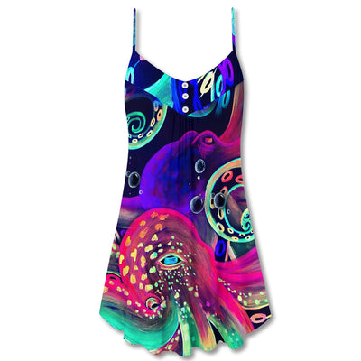 Octopus Neon Under The Sea - V-neck Sleeveless Cami Dress - Owls Matrix LTD