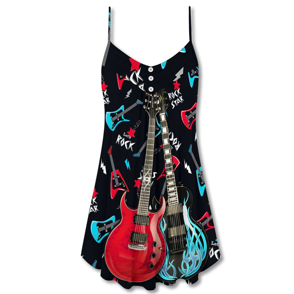Guitar All I Need Is Playing Music - V-neck Sleeveless Cami Dress - Owls Matrix LTD