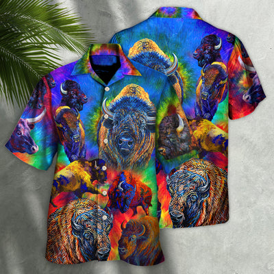 Bison Animals Colorful Bisons - Hawaiian Shirt - Owls Matrix LTD