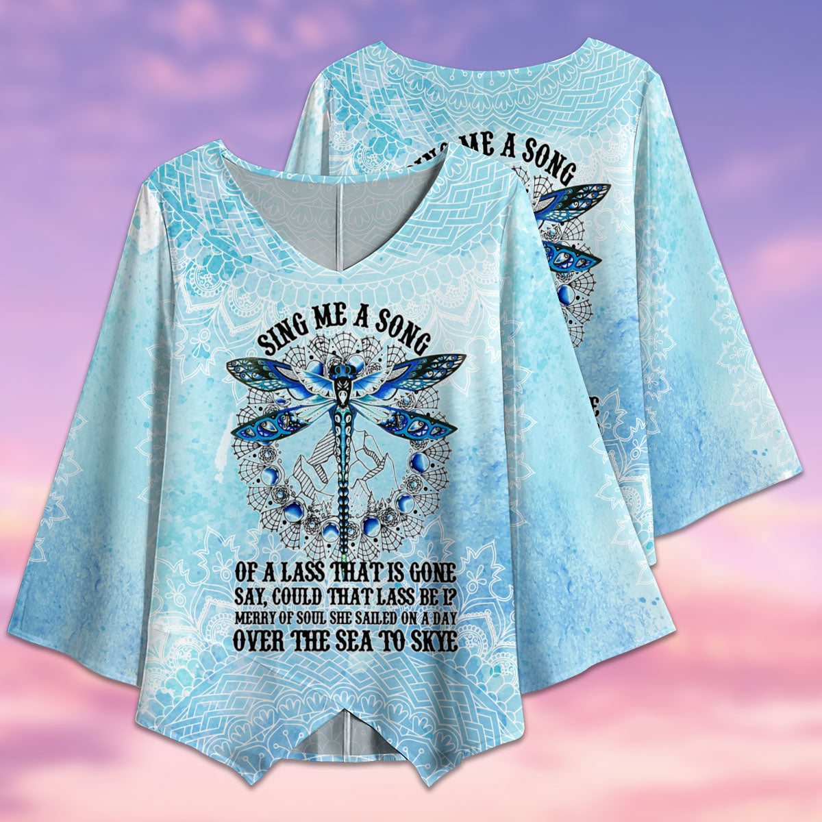 Dragonfly Hippie Sing Me A Song - V-neck T-shirt - Owls Matrix LTD