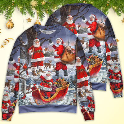Christmas Funny Santa Claus Happy Xmas Is Coming Art Style Type- Sweater - Owls Matrix LTD